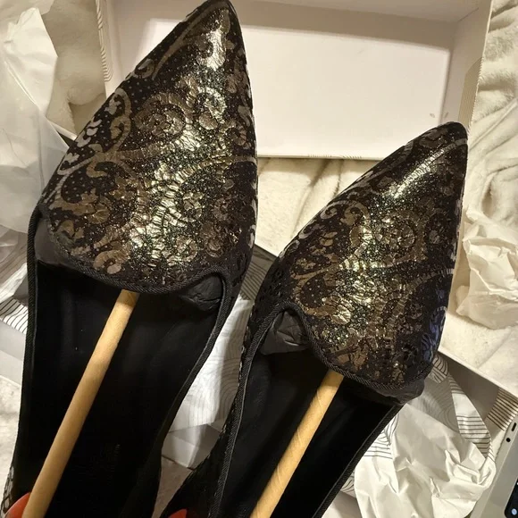 belle by sigerson Morrison Black metallic brocade size 7 Flats NWT - Picture 6 of 12